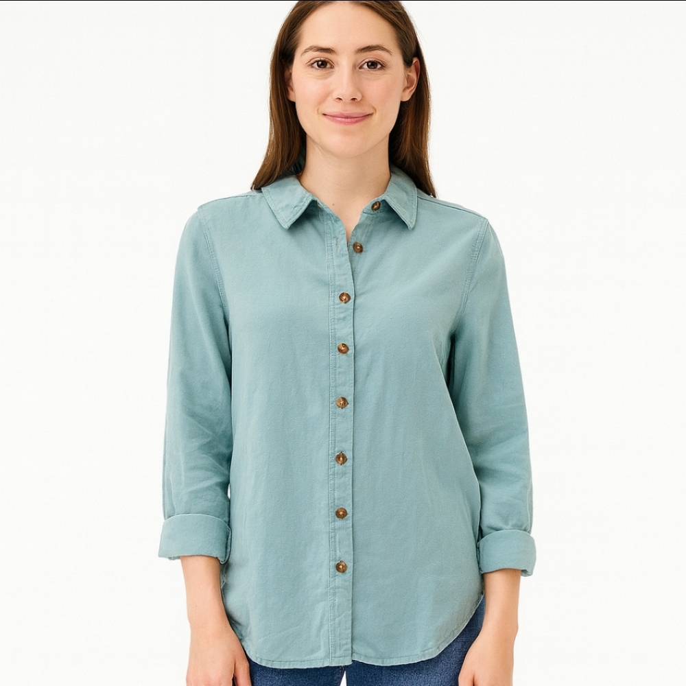 Woman Within Turquoise Flannel Feel Vintage Soft Button Down Sz Lg